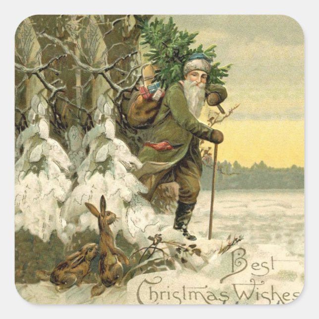 Vintage Santa Christmas Victorian Holiday Square Sticker (Front)