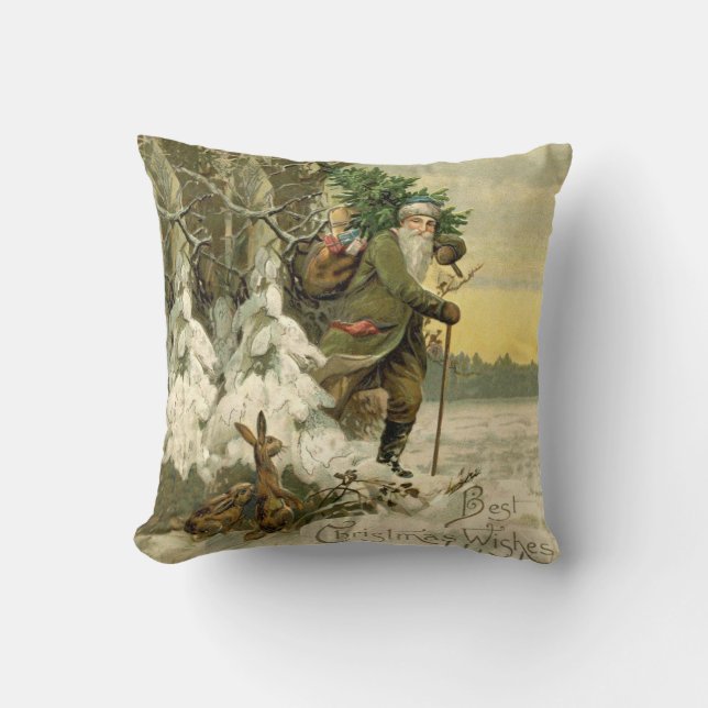 Vintage Santa Christmas Victorian Holiday Throw Pillow (Front)