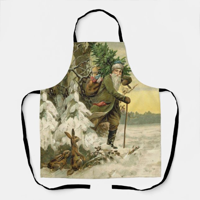 Vintage Santa Christmas Victorian Holiday Tree  Apron (Front)