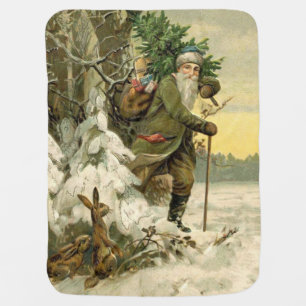 Vintage Santa Christmas Victorian Holiday Tree  Baby Blanket
