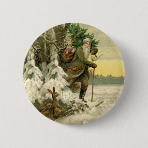 Vintage Santa Christmas Victorian Holiday Tree  Button