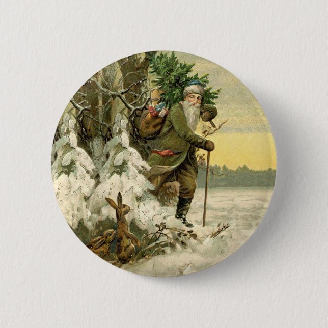 Vintage Santa Christmas Victorian Holiday Tree  Button (Front)