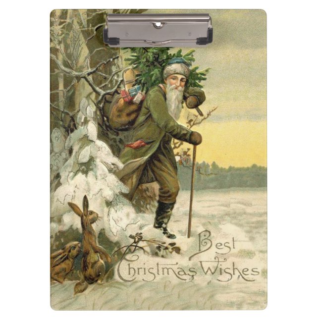 Vintage Santa Christmas Victorian Holiday Tree  Clipboard (Front)