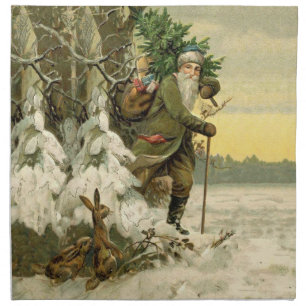 Vintage Santa Christmas Victorian Holiday Tree  Cloth Napkin