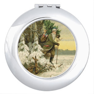 Vintage Santa Christmas Victorian Holiday Tree Compact Mirror