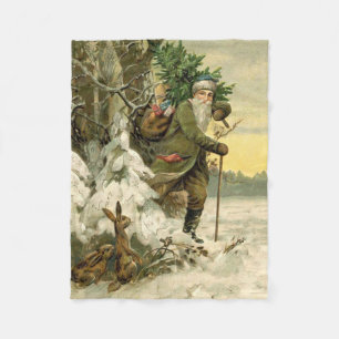 Vintage Santa Christmas Victorian Holiday Tree Fleece Blanket