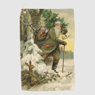 Vintage Santa Christmas Victorian Holiday Tree  Golf Towel