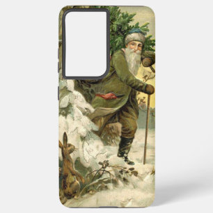 Vintage Santa Christmas Victorian Holiday Tree  Samsung Galaxy S21+ Case