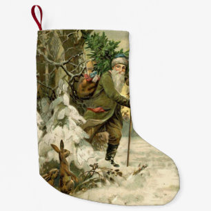 Vintage Santa Christmas Victorian Holiday Tree Small Christmas Stocking