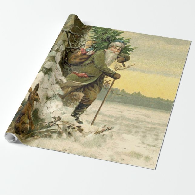 Vintage Santa Christmas Victorian Holiday Wrapping Paper (Unrolled)