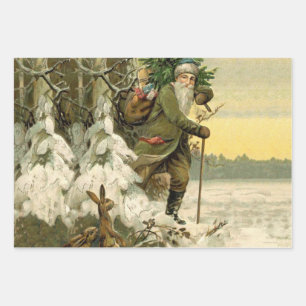 Vintage Santa Christmas Victorian Holiday Wrapping Paper Sheets