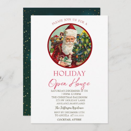 Vintage Santa Clasu Holiday Open House   Invitation