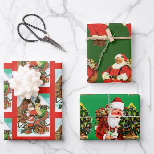 Vintage Santa Claus 3 Christmas Wrapping Paper Sheets