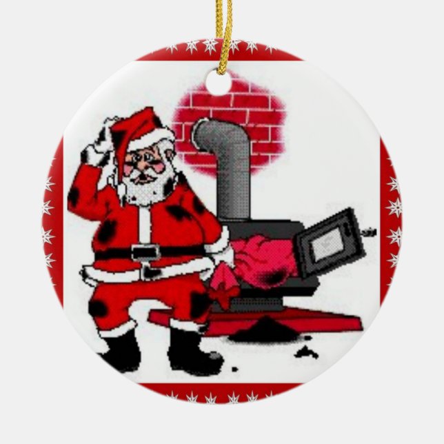 Vintage Santa Claus & a Coal Stove Burner Ornament (Front)