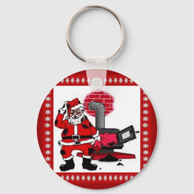 Vintage Santa Claus and a Coal Stove Burner Keychain (Front)