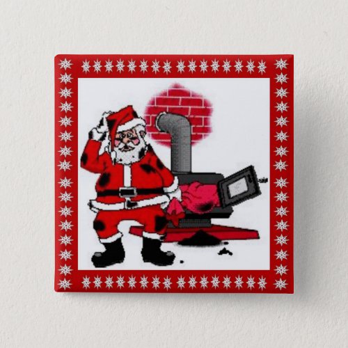 Vintage Santa Claus and a Coal Stove Burner Pinback Button