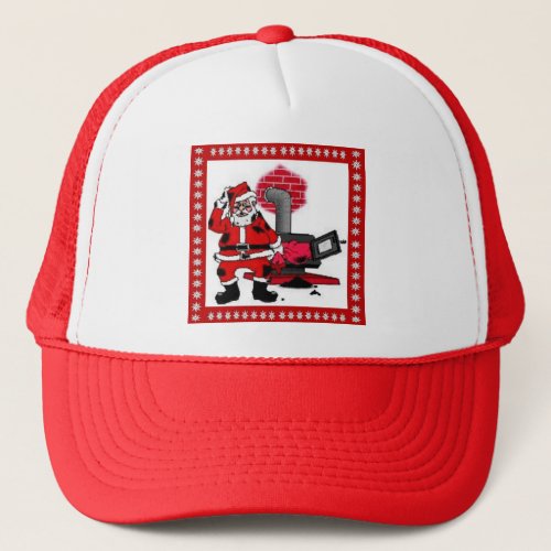 Vintage Santa Claus and a Coal Stove Burner Trucker Hat