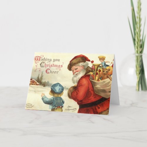 Vintage Santa Claus and Child Christmas Card