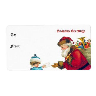 Vintage Santa Claus and Child Gift Tag