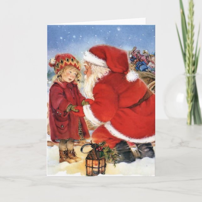Vintage Santa Claus and Child Holiday Card (Front)