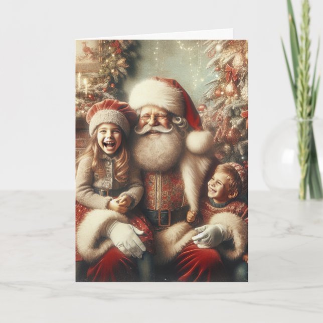 Vintage Santa Claus and Children Holiday Card (Front)