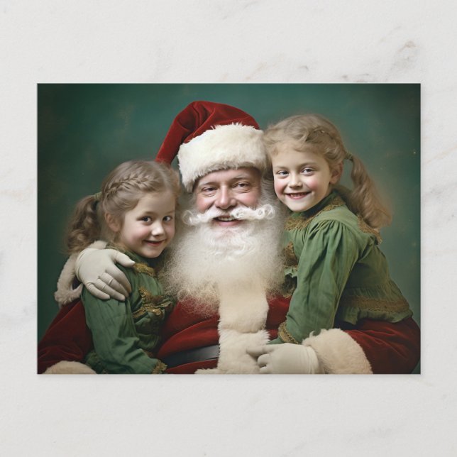 Vintage Santa Claus and Children Holiday Postcard (Front)