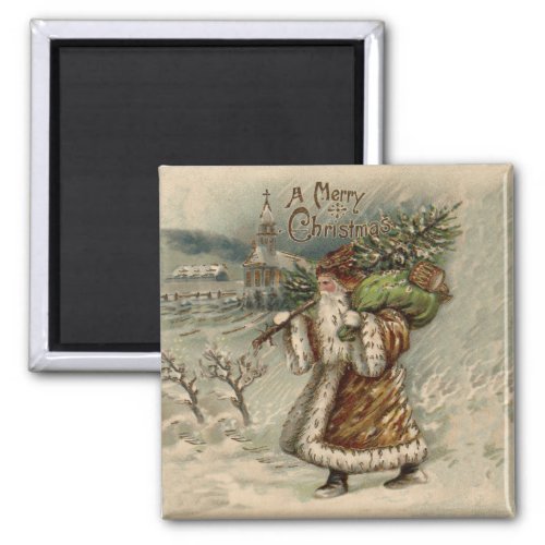 Vintage Santa Claus and Christmas Tree Magnet