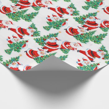 Vintage Santa Claus And Christmas Tree Wrapping Paper by christmas1900 at Zazzle