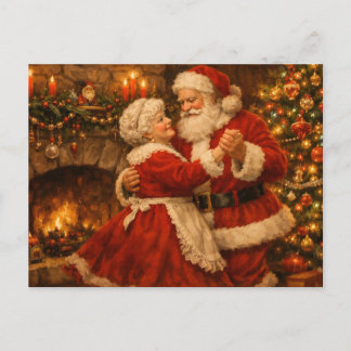 Vintage Santa Claus and Misses Claus Dance Holiday Postcard