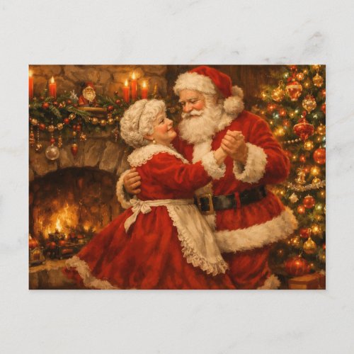 Vintage Santa Claus and Misses Claus Dance  Holiday Postcard