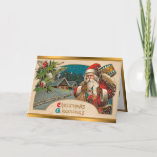 Vintage Santa Claus And Mistletoe Holiday Card