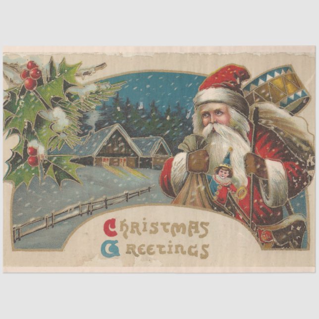 Vintage Santa Claus And Mistletoe Tissue Paper (Front)