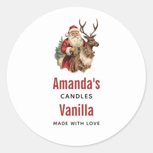 Vintage Santa Claus and Reindeer Candle Crafting Classic Round Sticker