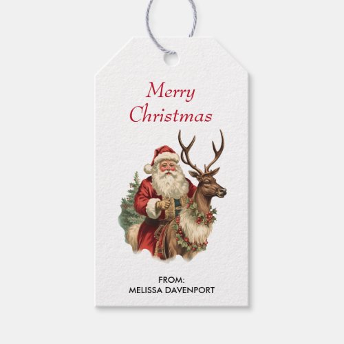Vintage Santa Claus and Reindeer Christmas Gift Tags