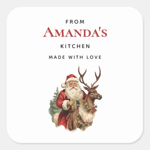 Vintage Santa Claus and Reindeer Christmas Kitchen Square Sticker