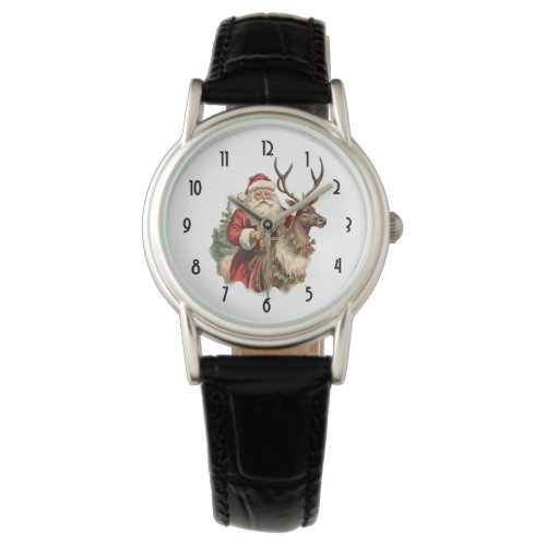 Vintage Santa Claus and Reindeer Christmas Watch
