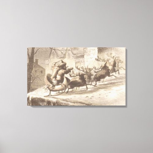 Vintage Santa Claus and Reindeer Illustration Canvas Print