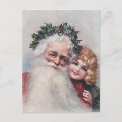 Vintage Santa Claus and Smiling Child Postcard
