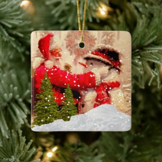 Vintage Santa Claus and Snowman Christmas Ornament