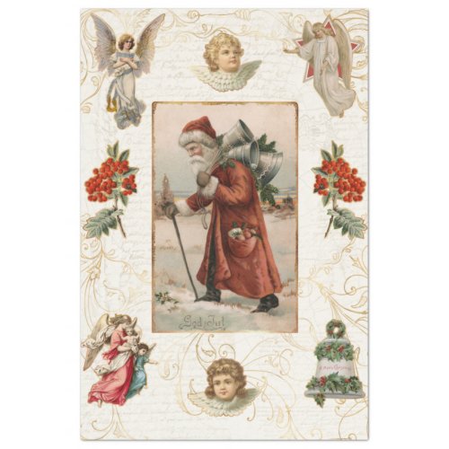 Vintage Santa Claus Angels Christmas Decoupage Tissue Paper