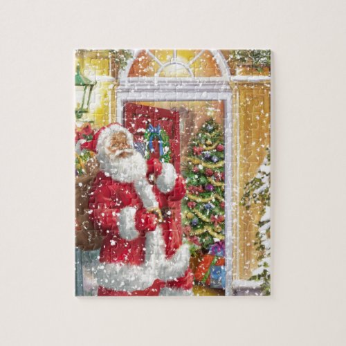 Vintage Santa Claus at porche Jigsaw Puzzle