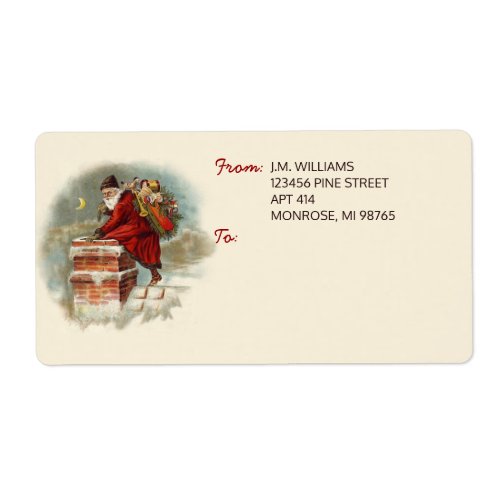Vintage Santa Claus at the Chimney Christmas Label