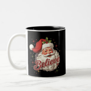 Vintage Santa Claus Believe Christmas  Two-Tone Coffee Mug