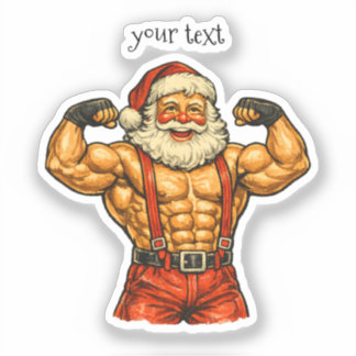 Vintage Santa Claus Bodybuilder Funny Christmas Sticker