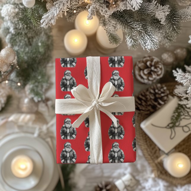 Vintage Santa Claus Bright Red Wrapping Paper (Creator Uploaded)