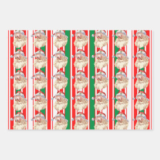 Vintage Santa Claus Candy Cane 3 Wrapping Paper Sheets