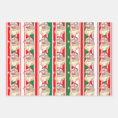 Vintage Santa Claus Candy Cane 3 Wrapping Wrapping Paper Sheets