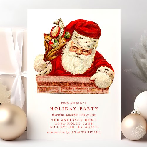 Christmas Party Invitations 8 Vintage Santa Claus Chimney Retro Holiday Party Invitation