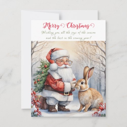 Vintage Santa Claus Christmas and Bunny Holiday Card