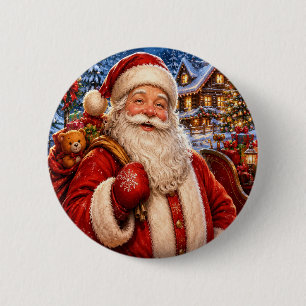 Vintage Santa Claus Christmas Button